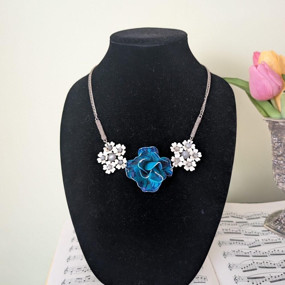 Blue Floral Statement Necklace - Women Jewelry